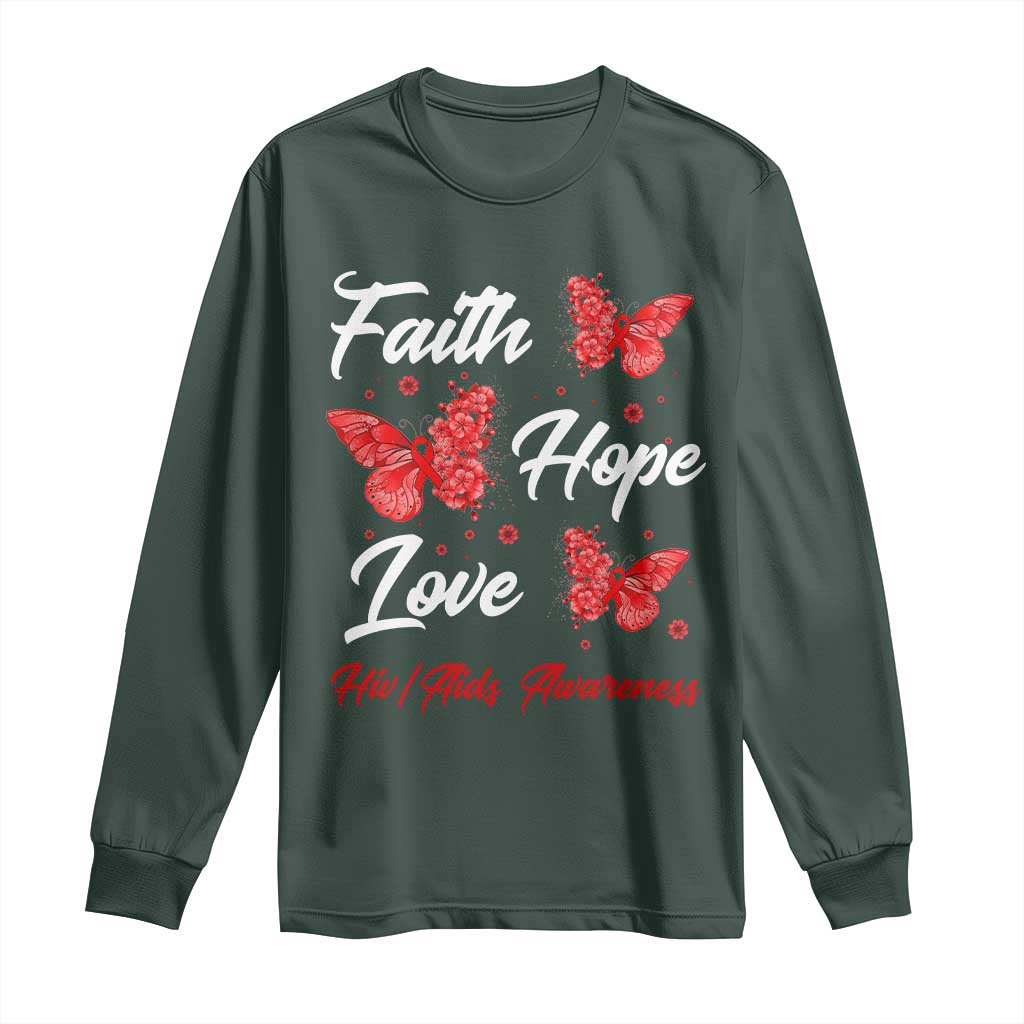 Faith Hope Love HIV AIDS Awareness Butterfly Gift Long Sleeve Shirt TS12 Dark Forest Green Print Your Wear
