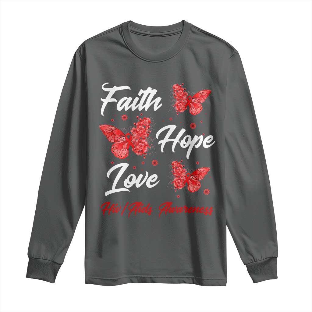 Faith Hope Love HIV AIDS Awareness Butterfly Gift Long Sleeve Shirt TS12 Dark Heather Print Your Wear