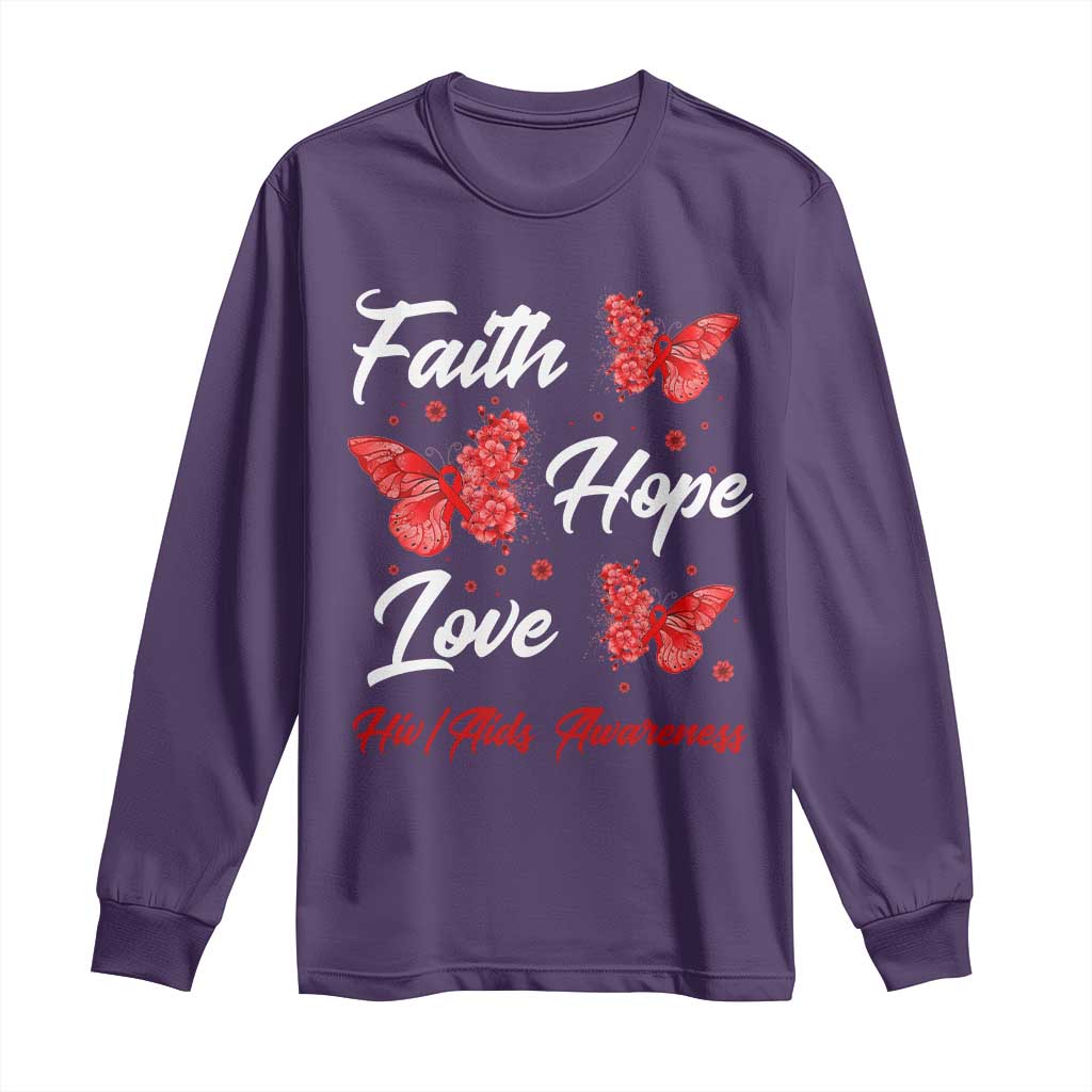 Faith Hope Love HIV AIDS Awareness Butterfly Gift Long Sleeve Shirt TS12 Purple Print Your Wear