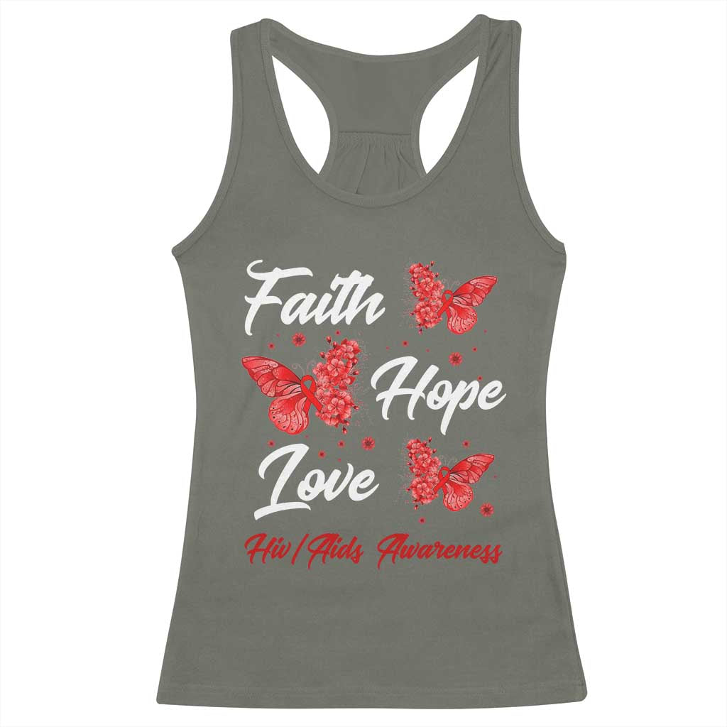 Faith Hope Love HIV AIDS Awareness Butterfly Gift Racerback Tank Top TS12 Military Green Print Your Wear