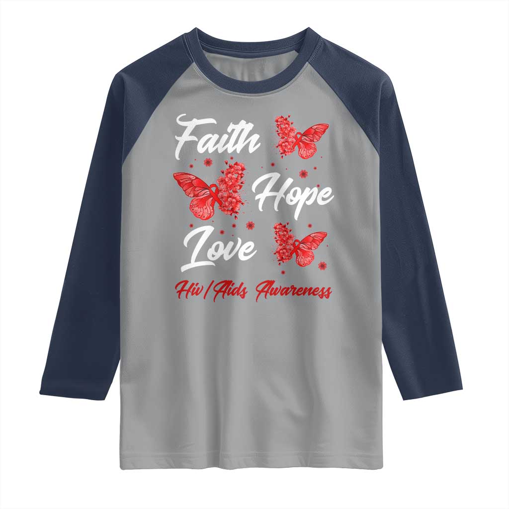 Faith Hope Love HIV AIDS Awareness Butterfly Gift Raglan Shirt TS12 Sport Gray Navy Print Your Wear