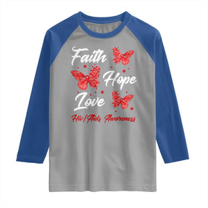 Faith Hope Love HIV AIDS Awareness Butterfly Gift Raglan Shirt TS12 Sport Gray Royal Print Your Wear