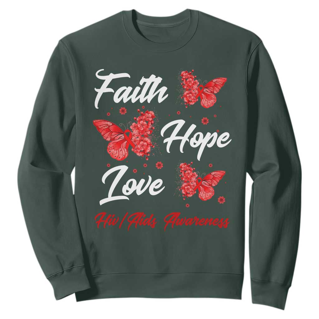 Faith Hope Love HIV AIDS Awareness Butterfly Gift Sweatshirt TS12 Dark Forest Green Print Your Wear