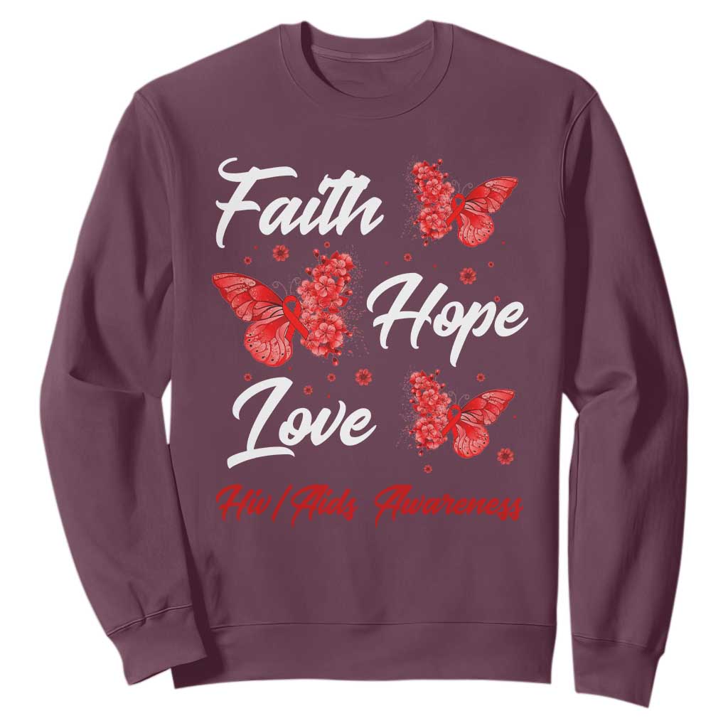 Faith Hope Love HIV AIDS Awareness Butterfly Gift Sweatshirt TS12 Maroon Print Your Wear
