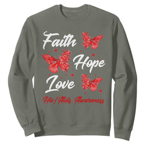 Faith Hope Love HIV AIDS Awareness Butterfly Gift Sweatshirt TS12 Military Green Print Your Wear