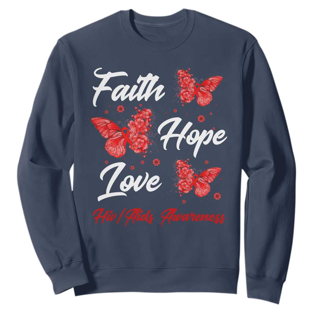 Faith Hope Love HIV AIDS Awareness Butterfly Gift Sweatshirt TS12 Navy Print Your Wear