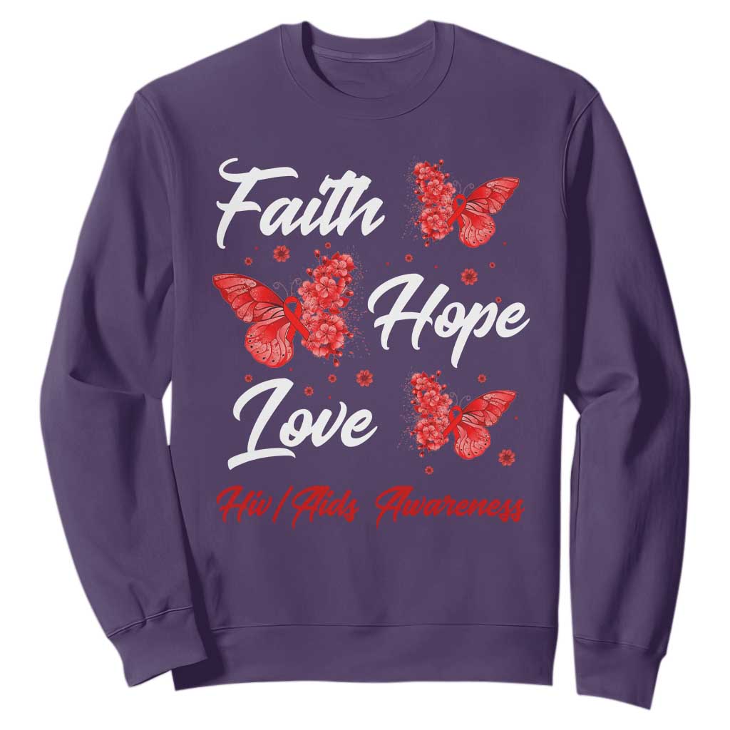 Faith Hope Love HIV AIDS Awareness Butterfly Gift Sweatshirt TS12 Purple Print Your Wear