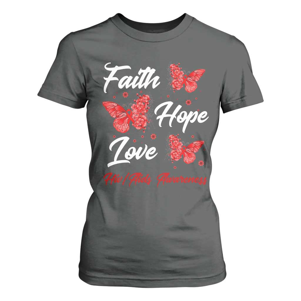 Faith Hope Love HIV AIDS Awareness Butterfly Gift T Shirt For Women TS12 Dark Heather Print Your Wear