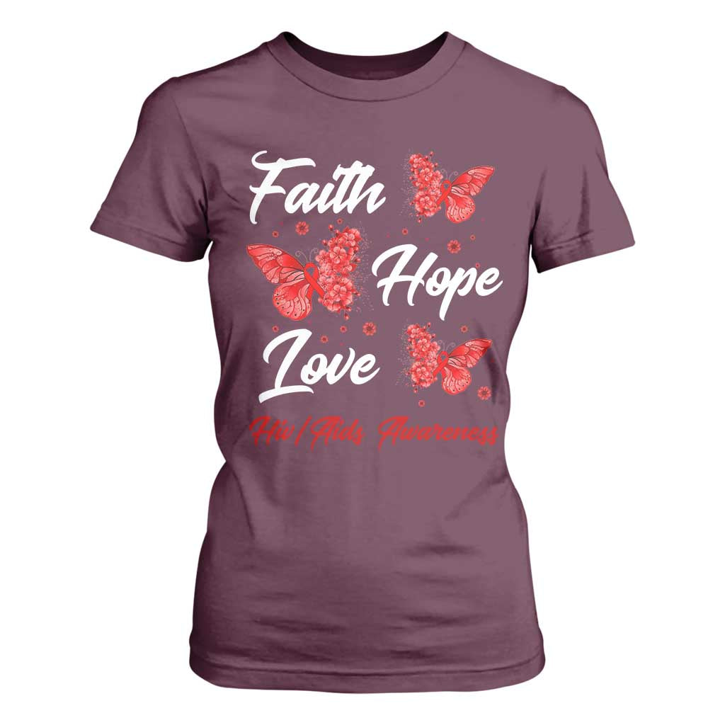 Faith Hope Love HIV AIDS Awareness Butterfly Gift T Shirt For Women TS12 Maroon Print Your Wear
