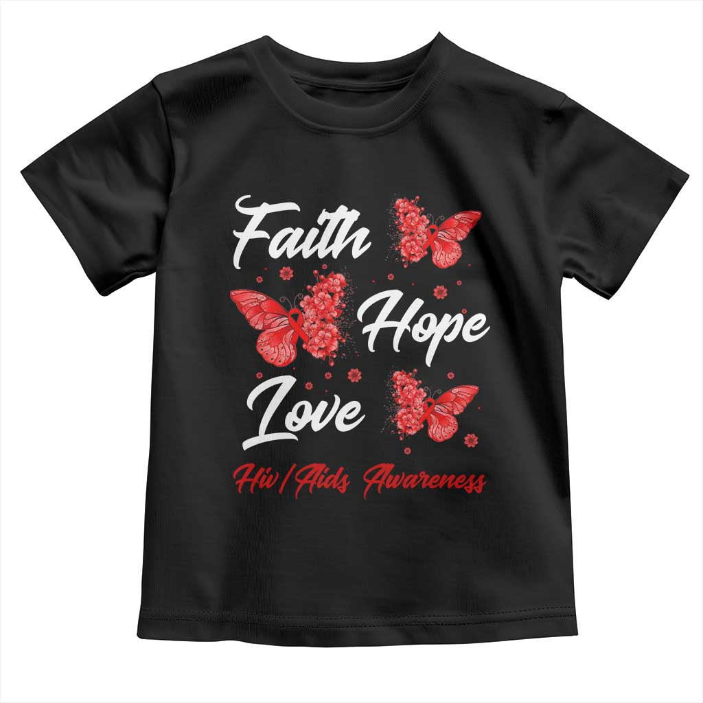 Faith Hope Love HIV AIDS Awareness Butterfly Gift Toddler T Shirt TS12 Black Print Your Wear