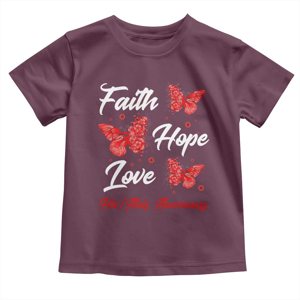 Faith Hope Love HIV AIDS Awareness Butterfly Gift Toddler T Shirt TS12 Maroon Print Your Wear