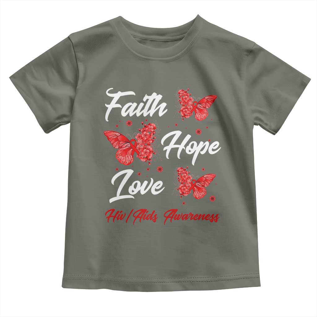 Faith Hope Love HIV AIDS Awareness Butterfly Gift Toddler T Shirt TS12 Military Green Print Your Wear