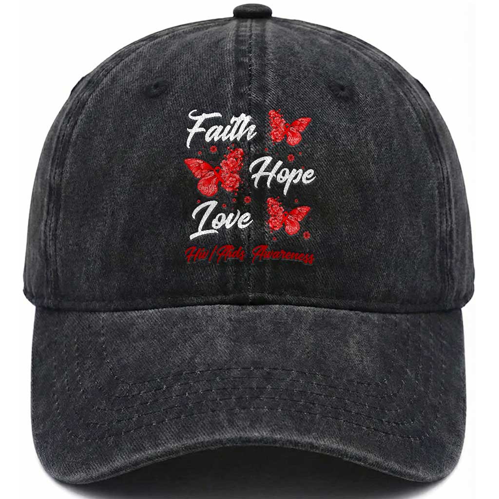 Faith Hope Love HIV AIDS Awareness Butterfly Gift Washed Cotton Baseball Cap TS12 Print Your Wear