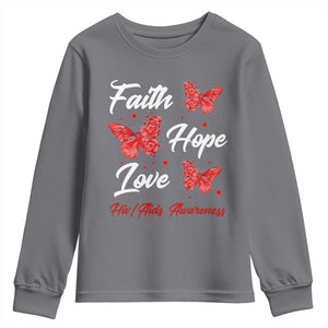 Faith Hope Love HIV AIDS Awareness Butterfly Gift Youth Sweatshirt TS12 Charcoal Print Your Wear