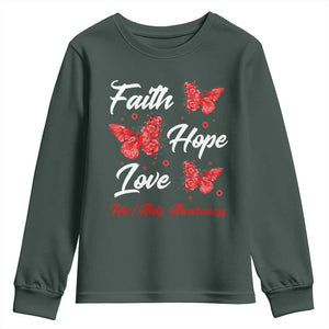 Faith Hope Love HIV AIDS Awareness Butterfly Gift Youth Sweatshirt TS12 Dark Forest Green Print Your Wear