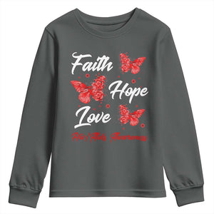 Faith Hope Love HIV AIDS Awareness Butterfly Gift Youth Sweatshirt TS12 Dark Heather Print Your Wear