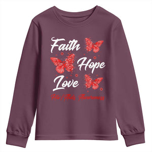 Faith Hope Love HIV AIDS Awareness Butterfly Gift Youth Sweatshirt TS12 Maroon Print Your Wear