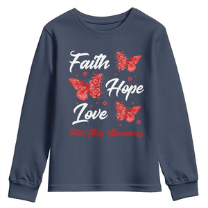 Faith Hope Love HIV AIDS Awareness Butterfly Gift Youth Sweatshirt TS12 Navy Print Your Wear