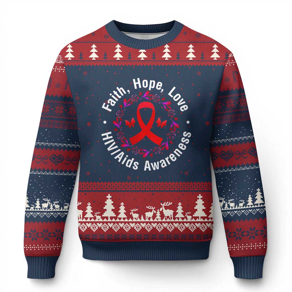HIV Awareness Empowerment Gift Ugly Christmas Sweater Faith Hope Love TS12 Navy Red Print Your Wear