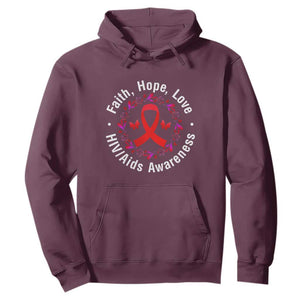 HIV Awareness Empowerment Gift Hoodie Faith Hope Love TS12 Maroon Print Your Wear