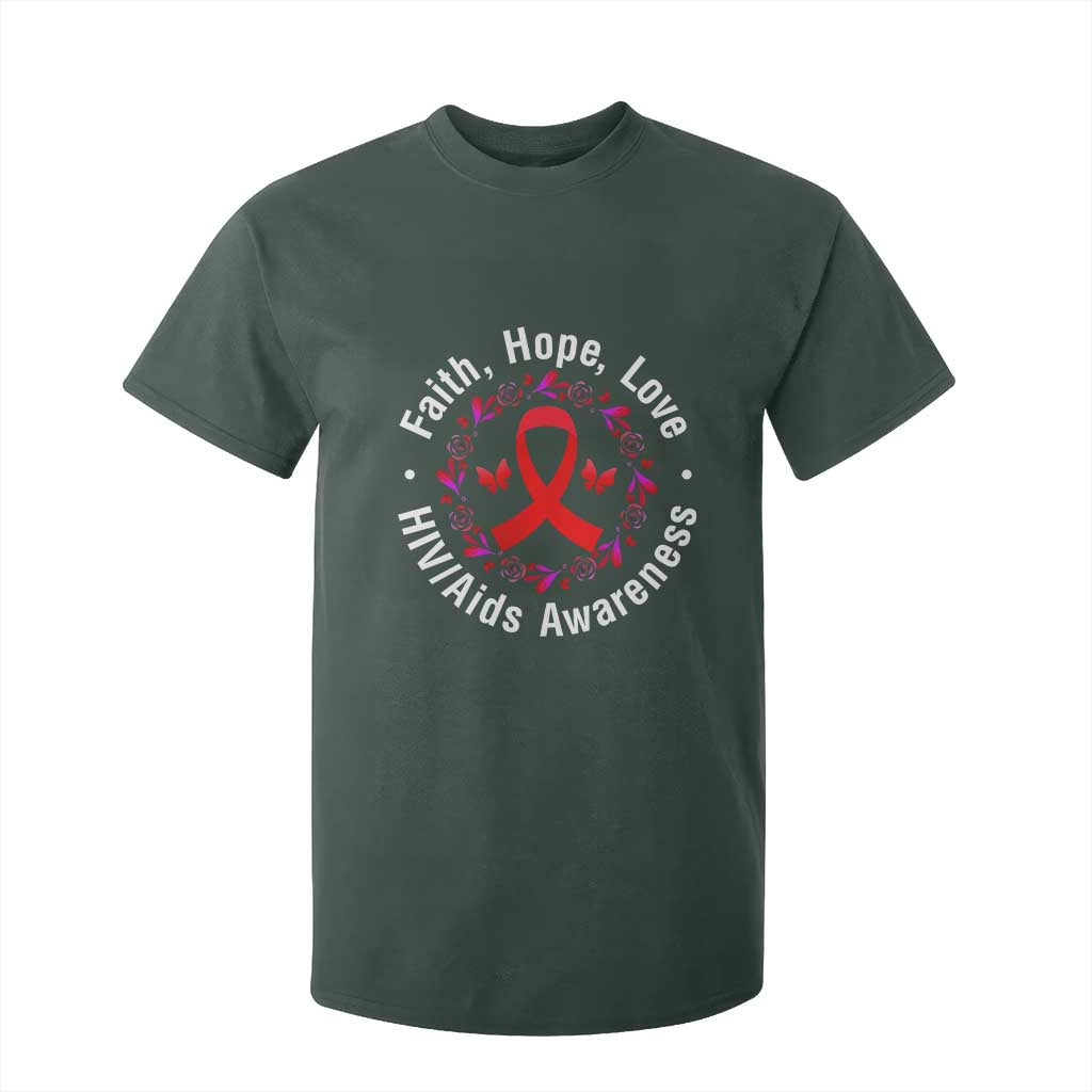 HIV Awareness Empowerment Gift T Shirt For Kid Faith Hope Love TS12 Dark Forest Green Print Your Wear