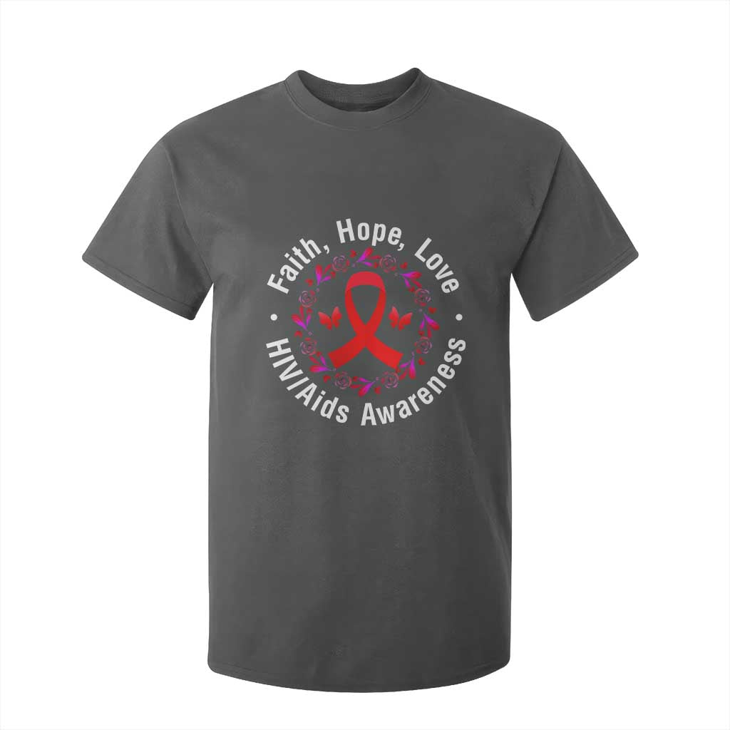 HIV Awareness Empowerment Gift T Shirt For Kid Faith Hope Love TS12 Dark Heather Print Your Wear