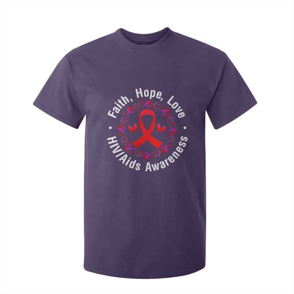 HIV Awareness Empowerment Gift T Shirt For Kid Faith Hope Love TS12 Purple Print Your Wear
