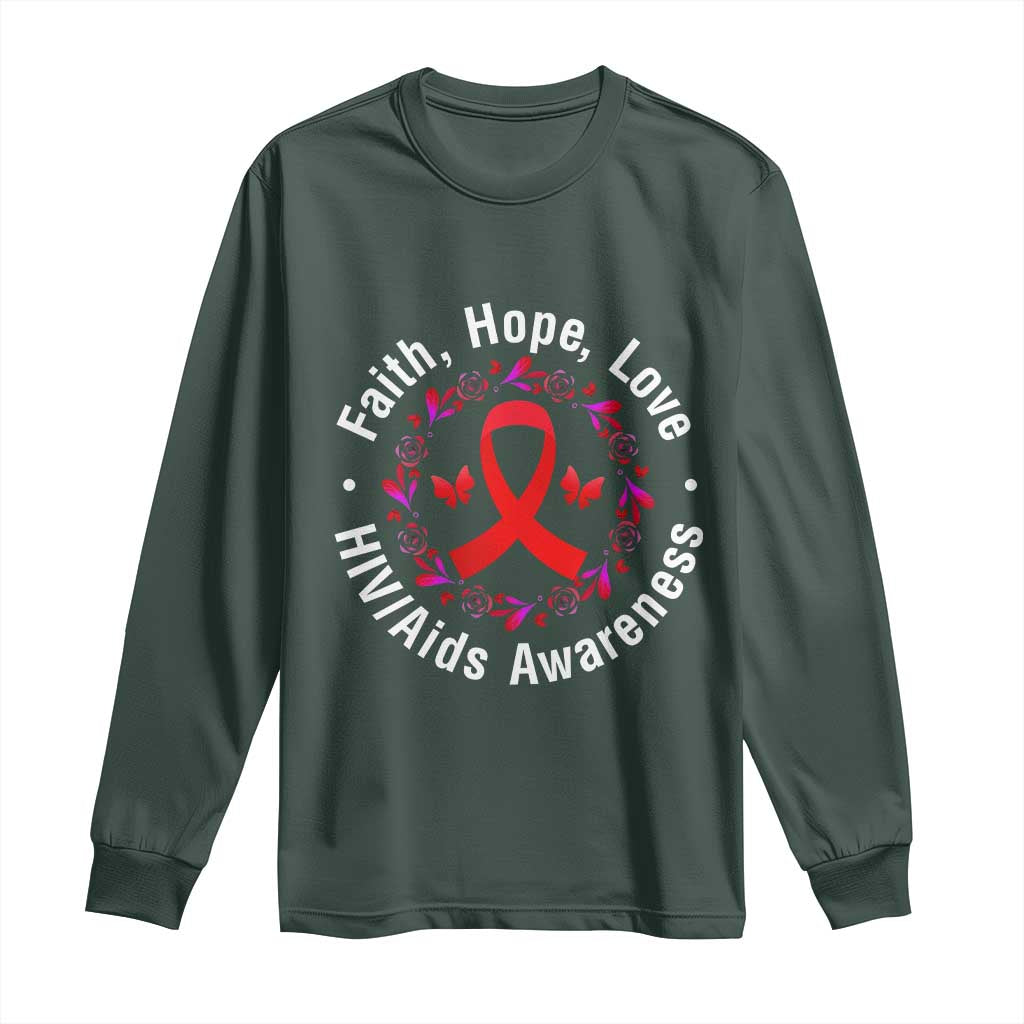 HIV Awareness Empowerment Gift Long Sleeve Shirt Faith Hope Love TS12 Dark Forest Green Print Your Wear