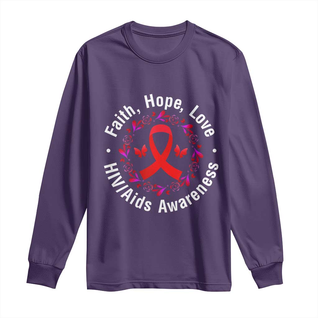 HIV Awareness Empowerment Gift Long Sleeve Shirt Faith Hope Love TS12 Purple Print Your Wear