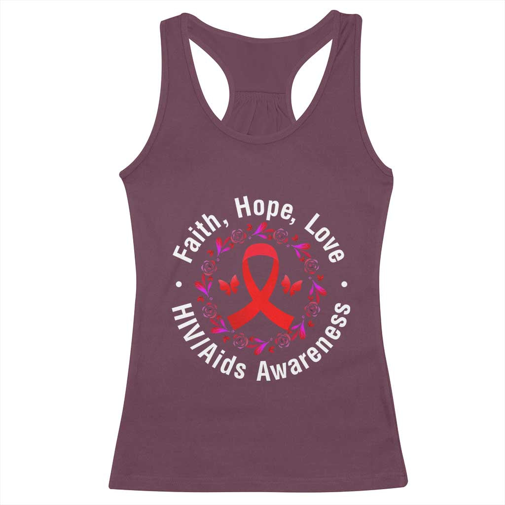 HIV Awareness Empowerment Gift Racerback Tank Top Faith Hope Love TS12 Maroon Print Your Wear