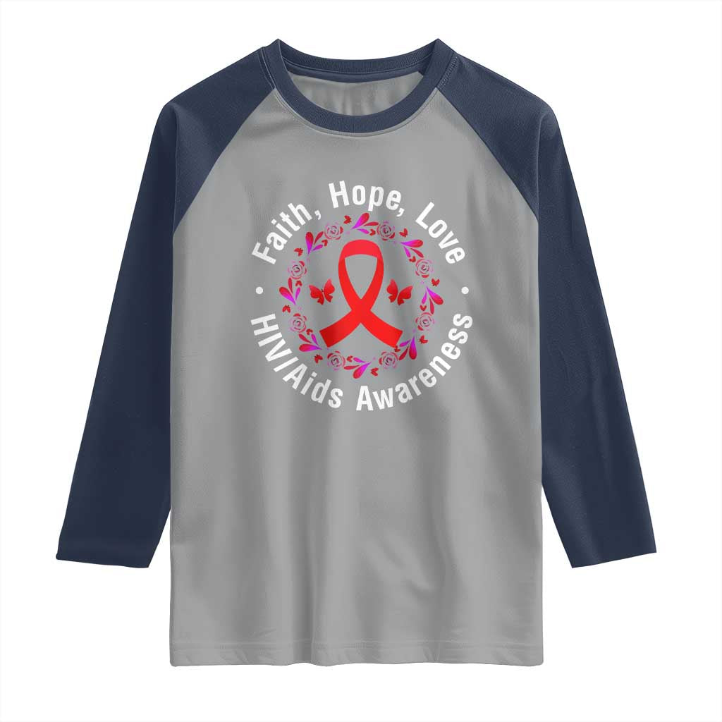 HIV Awareness Empowerment Gift Raglan Shirt Faith Hope Love TS12 Sport Gray Navy Print Your Wear