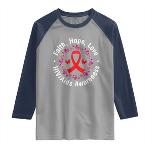 HIV Awareness Empowerment Gift Raglan Shirt Faith Hope Love TS12 Sport Gray Navy Print Your Wear