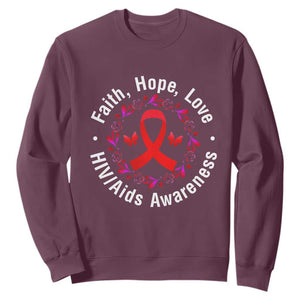 HIV Awareness Empowerment Gift Sweatshirt Faith Hope Love TS12 Maroon Print Your Wear