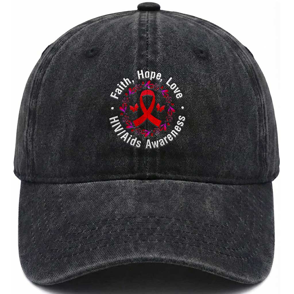 HIV Awareness Empowerment Gift Washed Cotton Baseball Cap Faith Hope Love TS12 Print Your Wear
