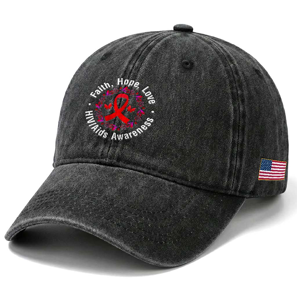HIV Awareness Empowerment Gift Washed Cotton Baseball Cap Faith Hope Love TS12 Print Your Wear