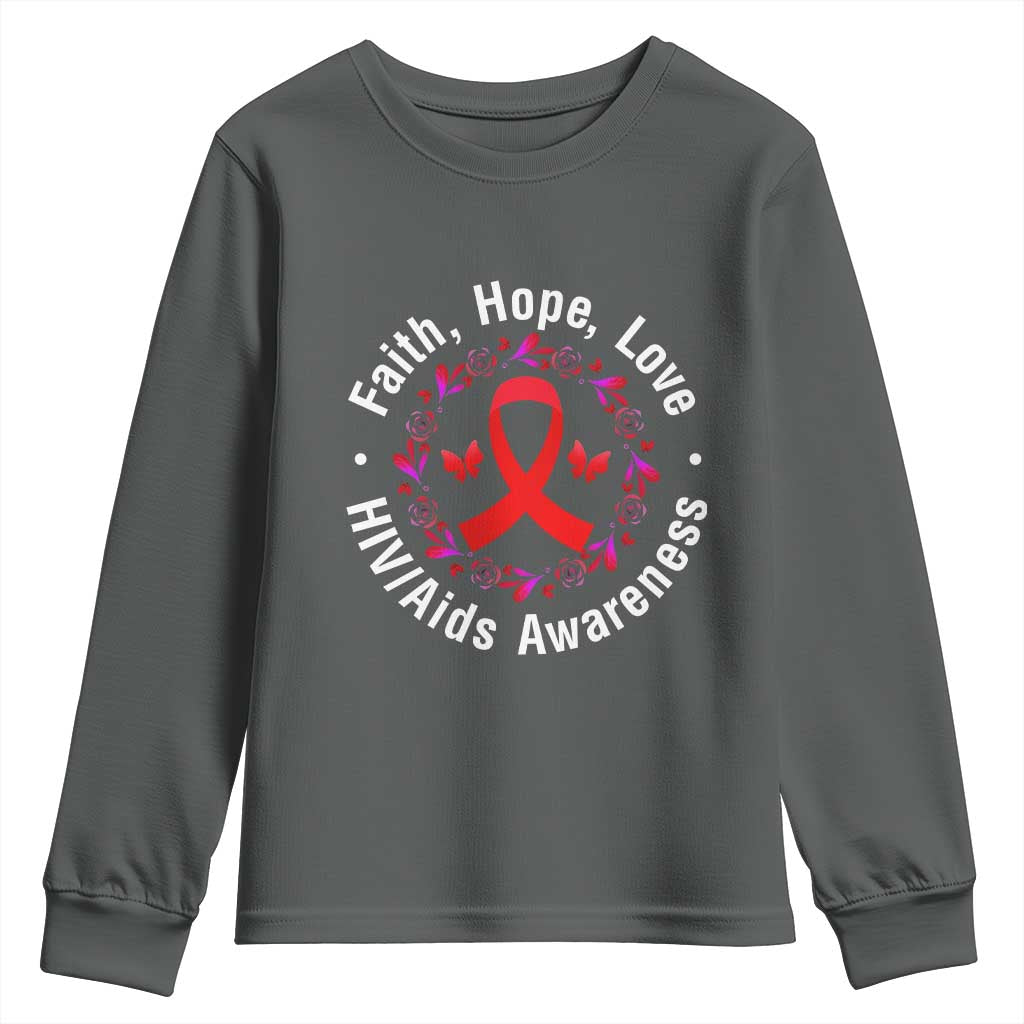 HIV Awareness Empowerment Gift Youth Sweatshirt Faith Hope Love TS12 Dark Heather Print Your Wear