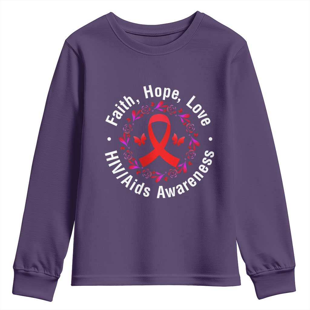 HIV Awareness Empowerment Gift Youth Sweatshirt Faith Hope Love TS12 Purple Print Your Wear