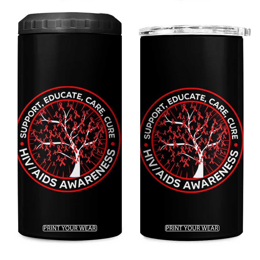 HIV AIDS Awareness Empowerment Gift 4 in 1 Can Cooler Tumbler Support Educate Care Cure TS12 One Size: 16 oz Black Print Your Wear