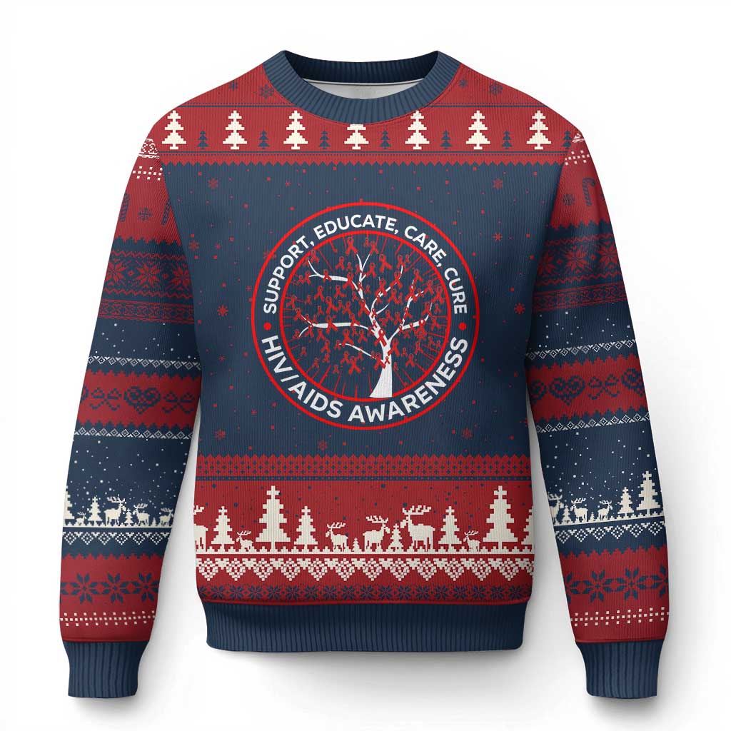 HIV AIDS Awareness Empowerment Gift Ugly Christmas Sweater Support Educate Care Cure TS12 Navy Red Print Your Wear