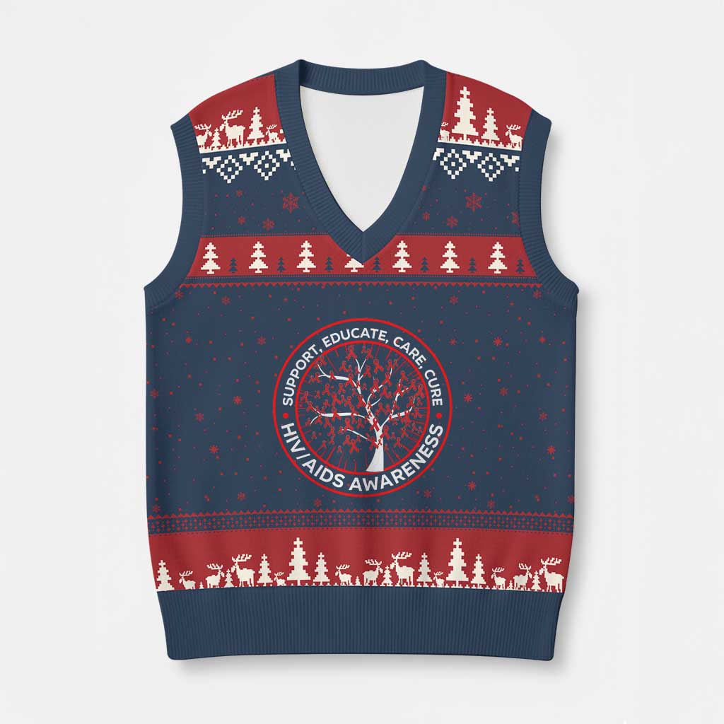 HIV AIDS Awareness Empowerment Gift V-Neck Knit Sweater Vest Support Educate Care Cure TS12 Navy Red Print Your Wear