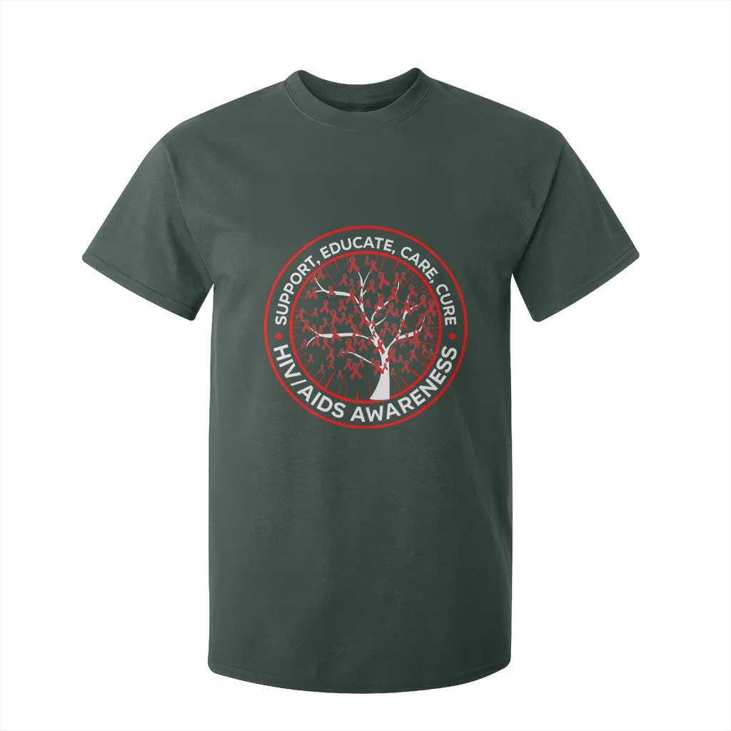 HIV AIDS Awareness Empowerment Gift T Shirt For Kid Support Educate Care Cure TS12 Dark Forest Green Print Your Wear