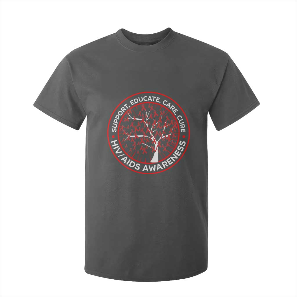 HIV AIDS Awareness Empowerment Gift T Shirt For Kid Support Educate Care Cure TS12 Dark Heather Print Your Wear