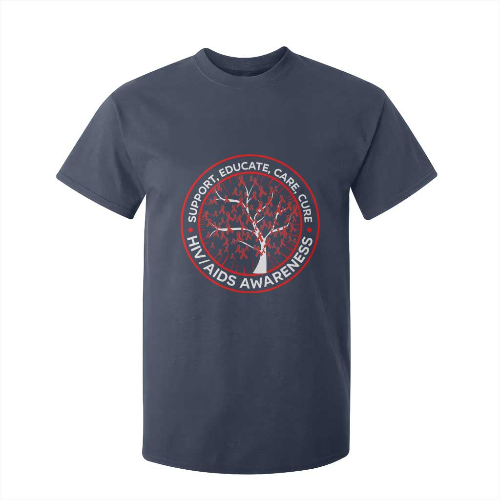 HIV AIDS Awareness Empowerment Gift T Shirt For Kid Support Educate Care Cure TS12 Navy Print Your Wear