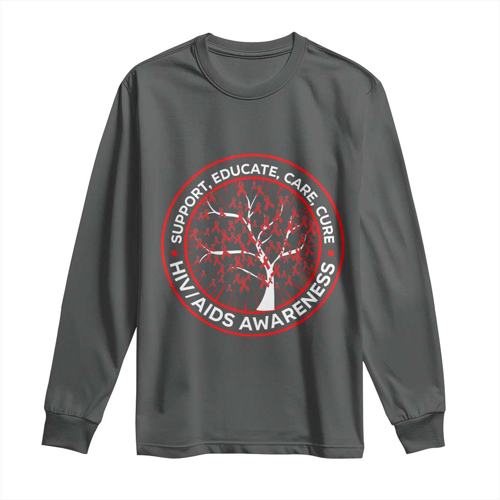 HIV AIDS Awareness Empowerment Gift Long Sleeve Shirt Support Educate Care Cure TS12 Dark Heather Print Your Wear