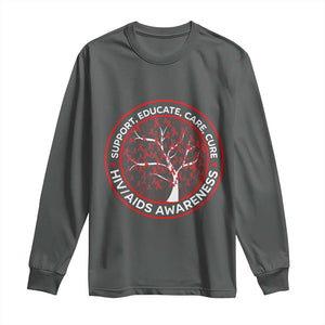 HIV AIDS Awareness Empowerment Gift Long Sleeve Shirt Support Educate Care Cure TS12 Dark Heather Print Your Wear