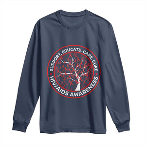 HIV AIDS Awareness Empowerment Gift Long Sleeve Shirt Support Educate Care Cure TS12 Navy Print Your Wear