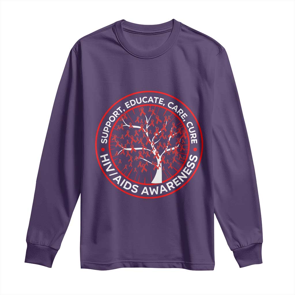 HIV AIDS Awareness Empowerment Gift Long Sleeve Shirt Support Educate Care Cure TS12 Purple Print Your Wear