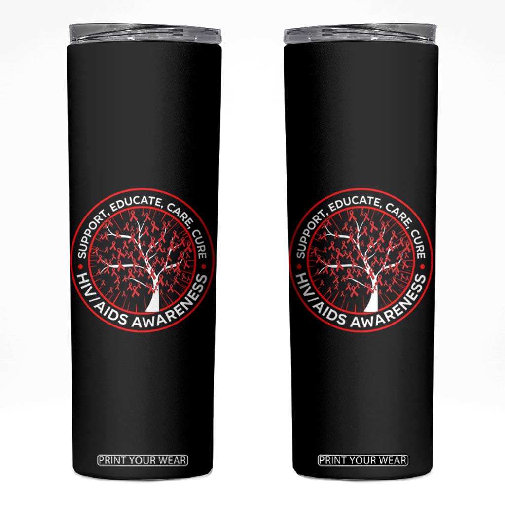 HIV AIDS Awareness Empowerment Gift Skinny Tumbler Support Educate Care Cure TS12 Black Print Your Wear