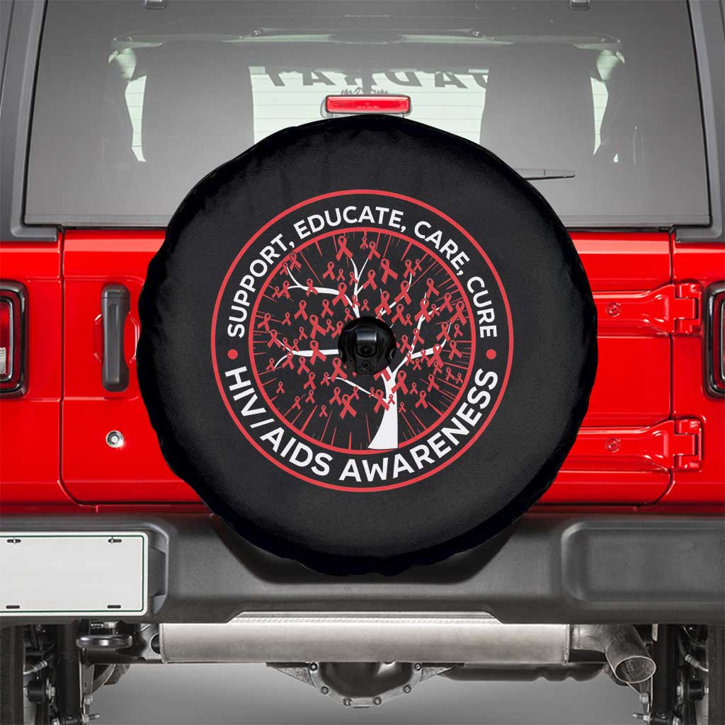 HIV AIDS Awareness Empowerment Gift Spare Tire Cover Support Educate Care Cure TS12 Black Print Your Wear