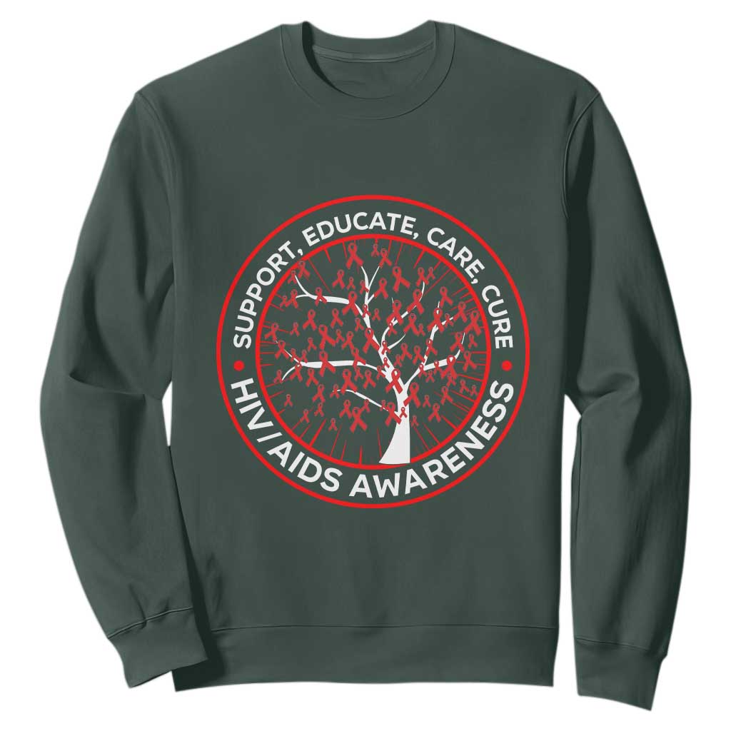 HIV AIDS Awareness Empowerment Gift Sweatshirt Support Educate Care Cure TS12 Dark Forest Green Print Your Wear